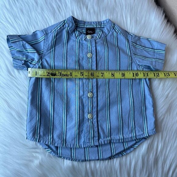 Tea Collection Dusty Blue Striped Woven Shirt Size 6-9 Months - Picture 6 of 8